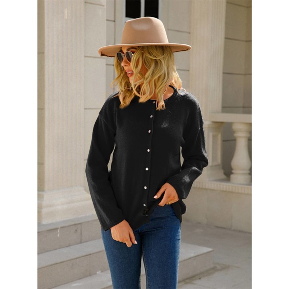 Passion of Essence Sweaters - Round Neck Long Sleeve Single-Breasted Sweater